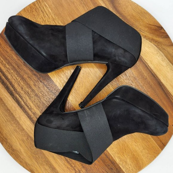 Stuart Weitzman Kilgore Ankle Boots 10 Black Suede Elastic Band Platform Pull On - Picture 7 of 13